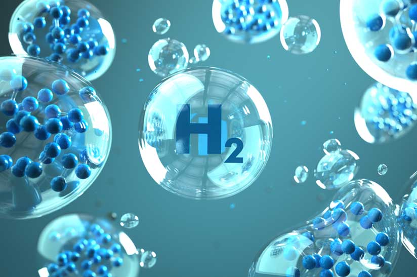 Künstlerische Darstellung von Wasserstoffmolekülen, Symbol für "GET kuenstlerische-darstellung-wasserstoffmolekuele-get-h2-initi"-Initiative (Symbolbild)