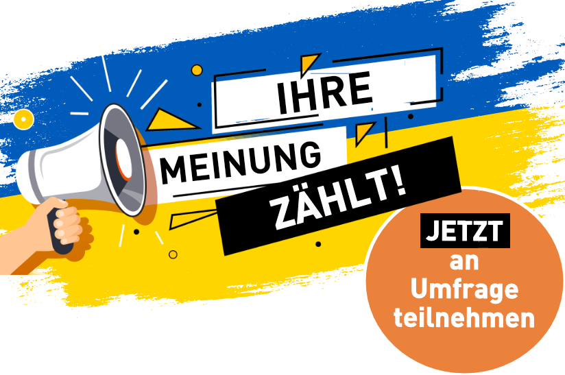 Megafon mit Schallwellen, Symbol für Umfrage zur Stahlbranche im Ukraine-Konflikt (Symbolbild)