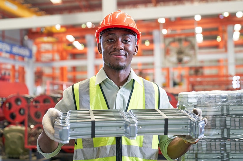 Mitarbeiter in Schutzkleidung bei KIST-Schulung zur Stanztechnik