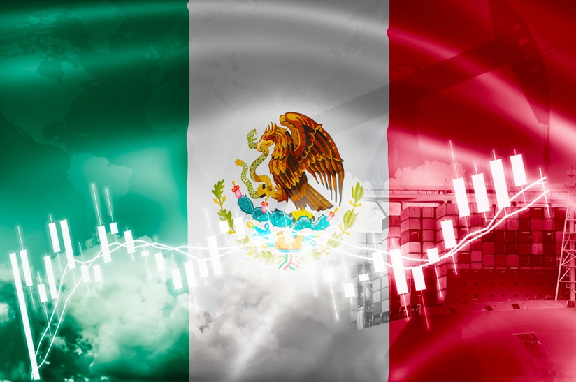 Das Bild zeigt eine Collage aus der Flagge Mexikos und einem Aktienchart. Klöckner & Co. wird in Mexiko gerade aktiv.