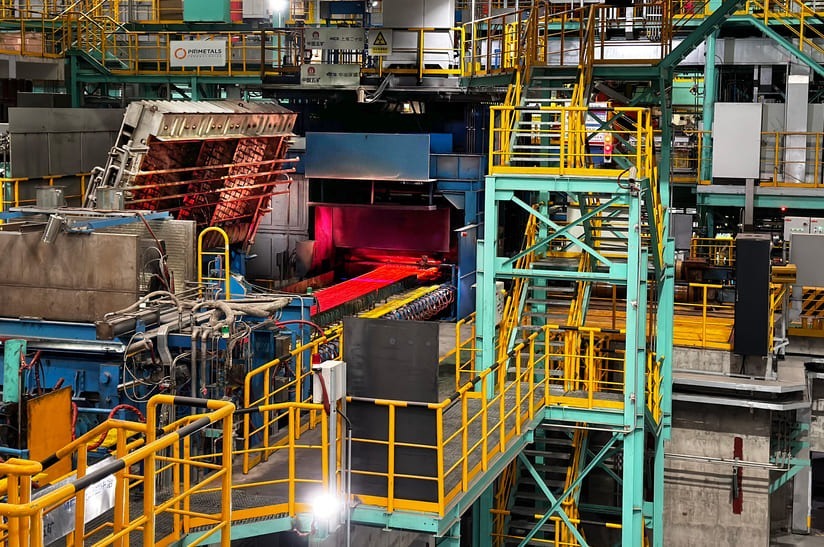 Ultrakompakte Castrip-Gieß- und Walzanlage der Partner Primetals Technologies und Castrip im Werk der Shagang-Gruppe in Zhangjiagang, Provinz Jiangsu, China.