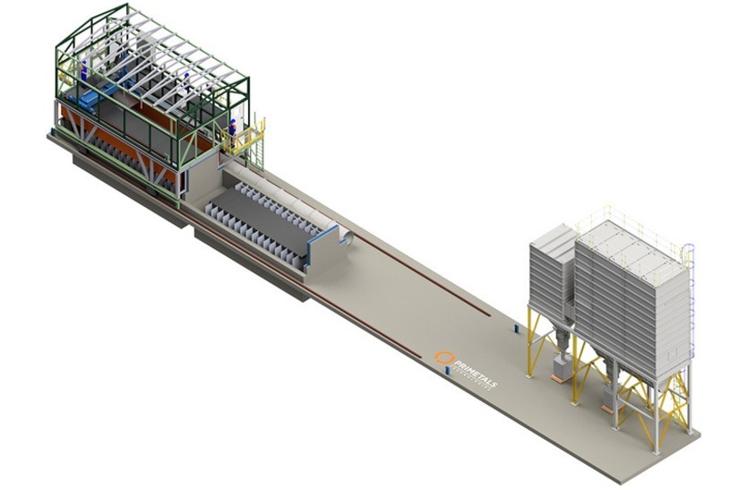 Auf dem Bild ist ein 3D-Bild von Konepeikko Oy's Schrottschneidemaschine von Primetals Technologies zu sehen.