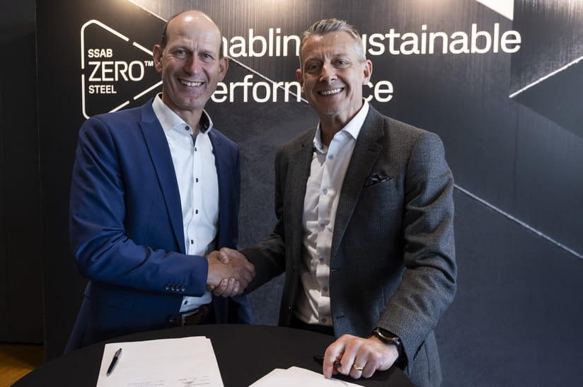 SSAB und EMW Stahl-Service-Center – von links nach rechts: Tony Harris, Leiter SSAB Europe; Daniel Schäfer, stellvertretender Einkaufsleiter EMW; Jan Meier, Vertriebsleiter SSAB Europe; Holger Latsch, Geschäftsführer EMW; Christian Vehma, Einkauf EMW; Claus Doré, Area Sales Manager Automotive SSAB Europe.