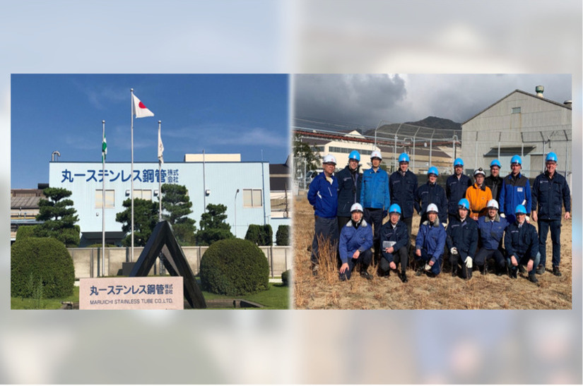 Das gemeinsame Projektteam von Maruichi Stainless Tube und SMS group trifft sich zum offiziellen Start des Strangpressprojekts in Japan