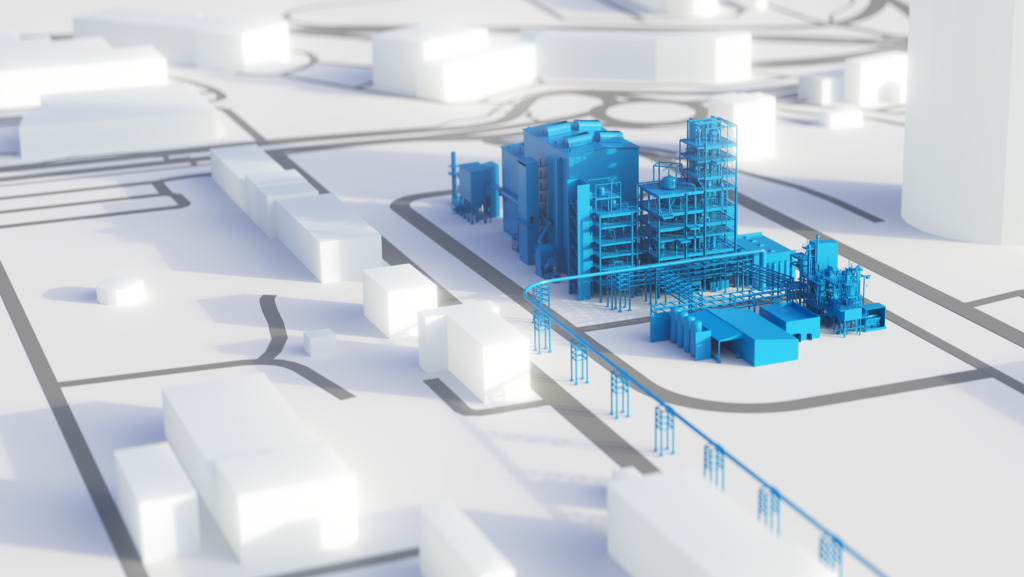 Stahlwerk-Illustration für Fachzeitschriften und Bücher zum Thema Stahlindustrie.