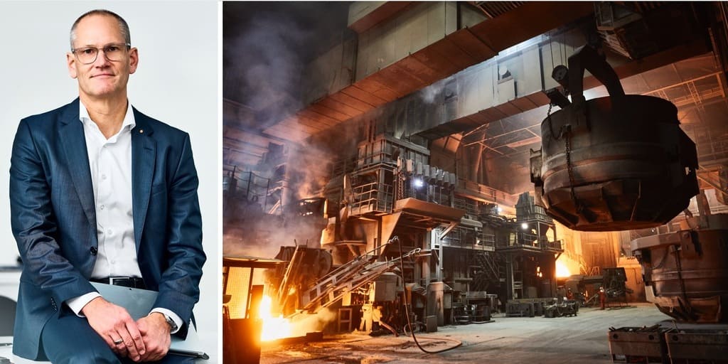 Das Bild zeigt links Florian Glück, Geschäftsführer Badische Stahlwerke (BSW) und rechts eine Szene aus der Produktion.