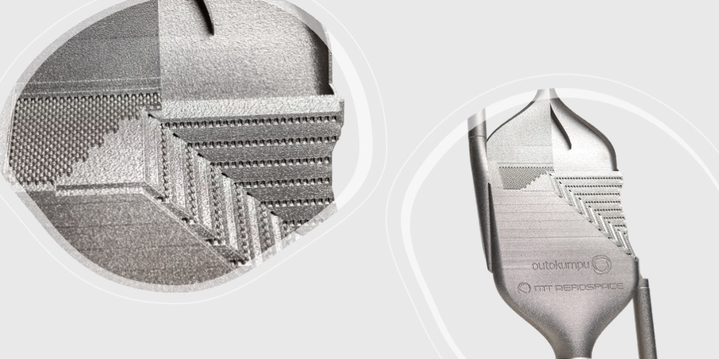 Das Bild zeigt links ein Detail und rechts eine totale für ein Produkt aus Edelstahlpulver für additive Fertigung.