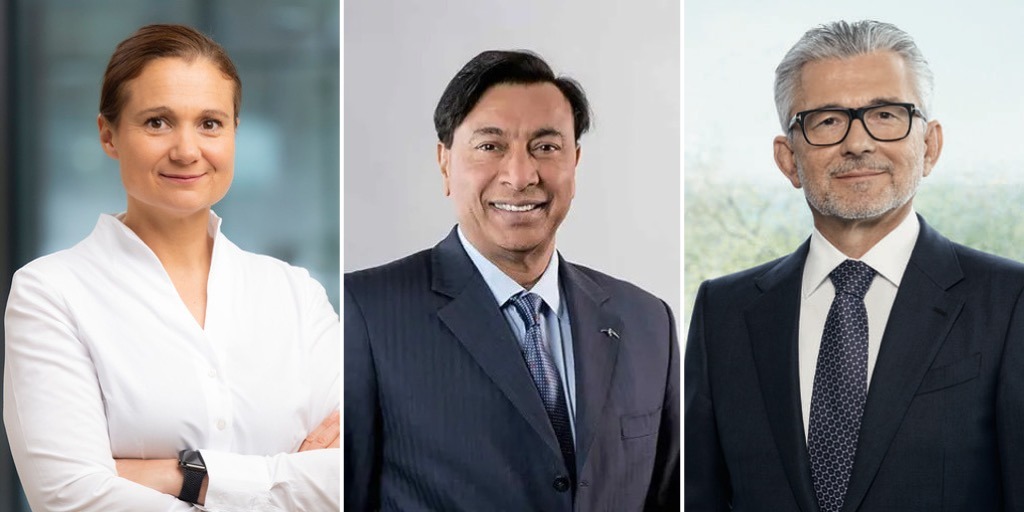 Aus Sicht der drei großen Stahlhersteller ArcelorMittal, Thyssenkrupp Steel und Voestalpine soll das EU-Emissionshandelssystem reformiert werden. Das Bild zeigt (v.l.) Marie Jaroni, Lakshmi Mittal und Herbert Eibensteiner.