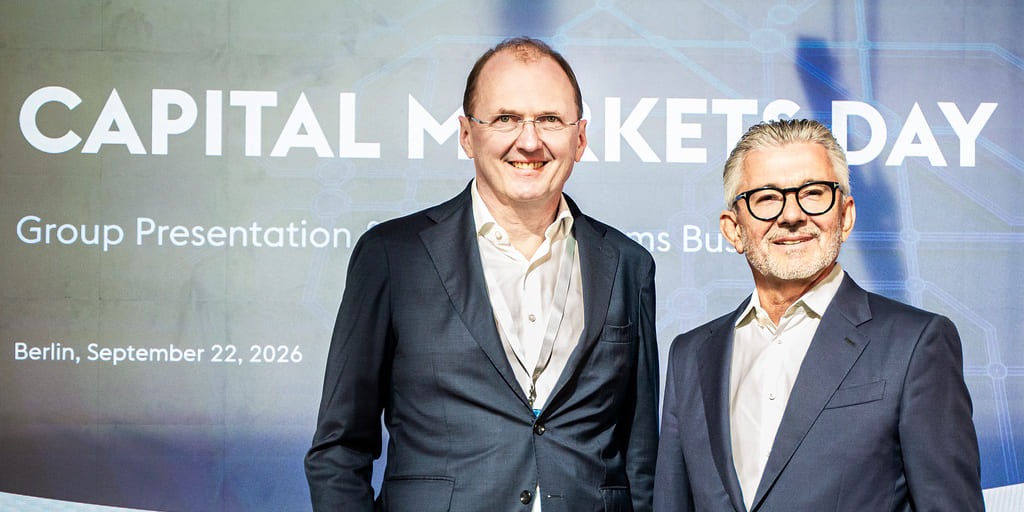 Die Voestalpine-Vorstände Mayer (li.) und Eibensteiner sprachen auf dem Capital Markets Day vor allem über Voestalpine Railway Systems.