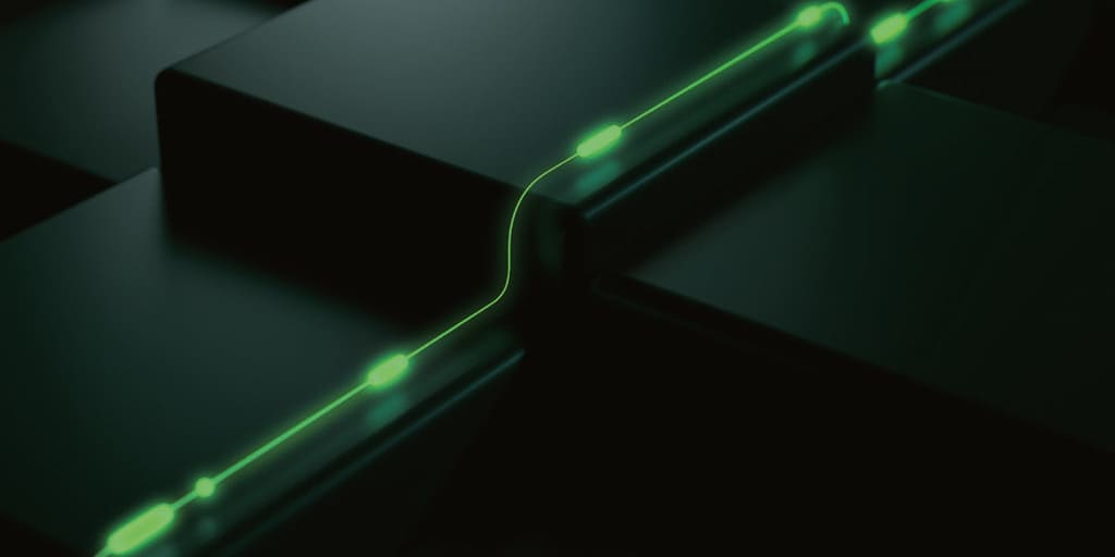 TK Accelis hat die B2B-Plattform Steelbuy USA gestartet. Das Pressefoto zur PM zeigt grüne Digitallinien auf dunklem Material.